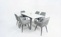 Set Masă Living Extensibilă DTM0101CS Bej cu 6 Scaune Tapițate KJC38 Gri