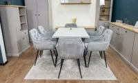 Set Masă Living Extensibilă DTM0101CS Bej cu 6 Scaune Tapițate KJC38 Gri