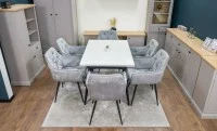 Set Masă Living Extensibilă DTM0101CS Bej cu 6 Scaune Tapițate KJC38 Gri 10
