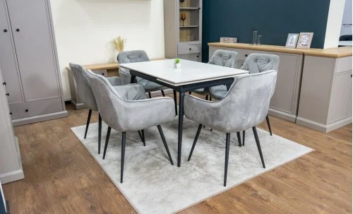 Set Masă Living Extensibilă DTM0101CS Bej cu 6 Scaune Tapițate KJC38 Gri