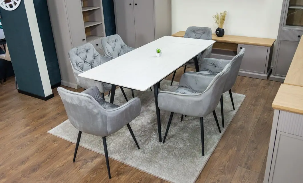 Set Masă Living Extensibilă DTM0101CS Bej cu 6 Scaune Tapițate KJC38 Gri 6