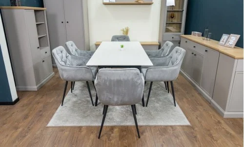 Set Masă Living Extensibilă DTM0101CS Bej cu 6 Scaune Tapițate KJC38 Gri