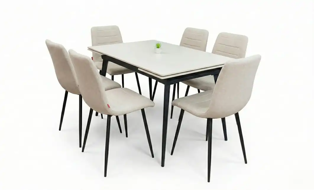 Set Masă Living Extensibilă DTM0101 CS Bej si 6 Scaune KJC5341 Bej 2