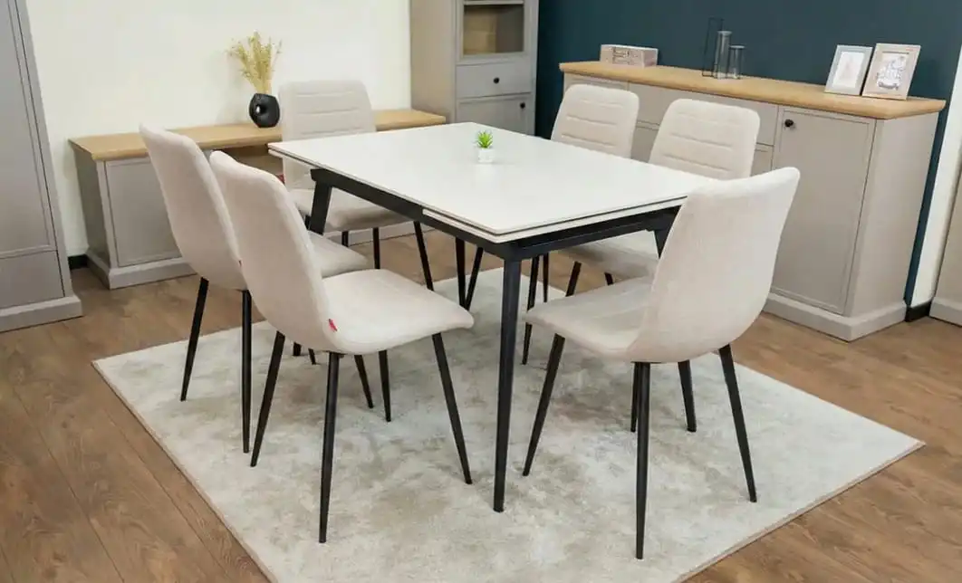 Set Masă Living Extensibilă DTM0101 CS Bej si 6 Scaune KJC5341 Bej