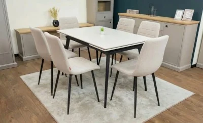 Set Masă Living Extensibilă DTM0101 CS Bej si 6 Scaune KJC5341 Bej