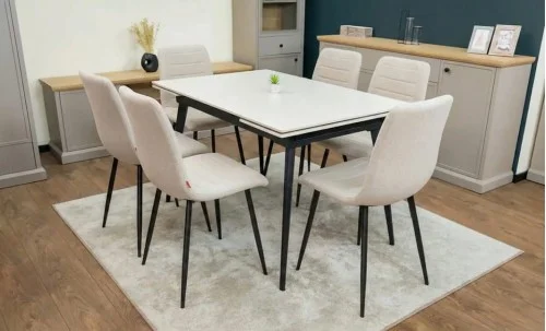 Set Masă Living Extensibilă DTM0101 CS Bej si 6 Scaune KJC5341 Bej