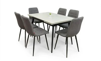 Set Masă Living Extensibilă DTM0101 CS Bej si 6 Scaune KJC5341 Maro