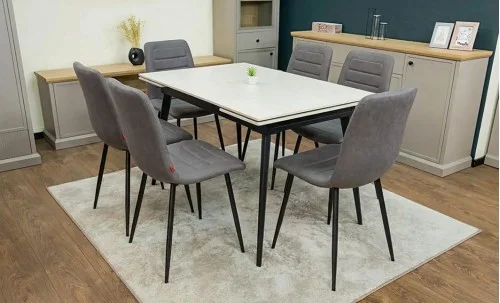 Set Masă Living Extensibilă DTM0101 CS Bej si 6 Scaune KJC5341 Maro