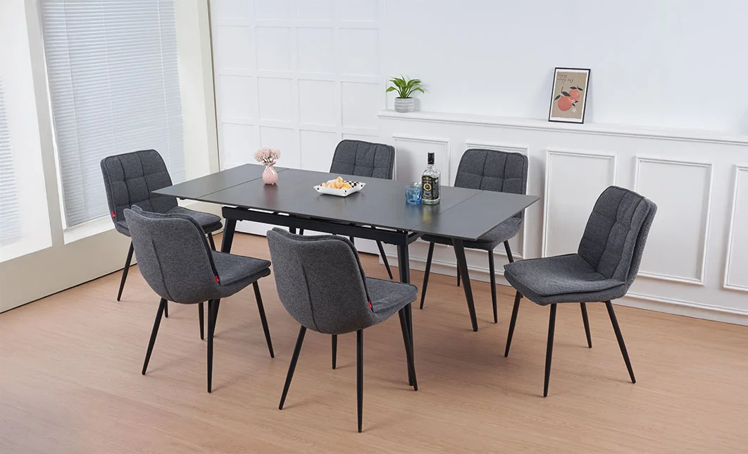 Set Masă Living Extensibilă Set Masă Extensibilă DTM0101CS Gri cu 6 Scaune DCM2001AF Gri
