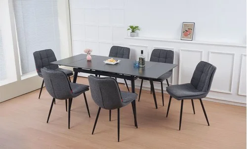 Set Masă Living Extensibilă Set Masă Extensibilă DTM0101CS Gri cu 6 Scaune DCM2001AF Gri