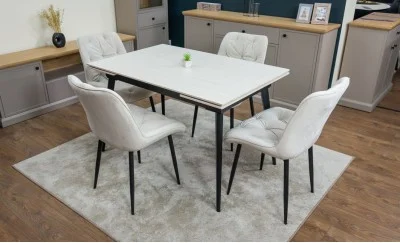 Set Masă Living Extensibilă DTM0101CS Bej cu 4 Scaune KJC0357 Bej