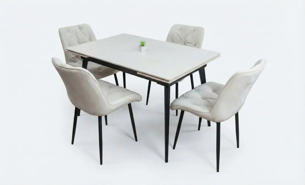 Set Masă Living Extensibilă DTM0101CS Bej cu 4 Scaune KJC0357 Bej 2