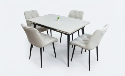Set Masă Living Extensibilă DTM0101CS Bej cu 4 Scaune KJC0357 Bej