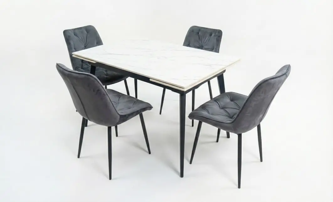 Set Masă Living Extensibilă DTM0101CS Bej cu 4 Scaune KJC0357 Negre 2