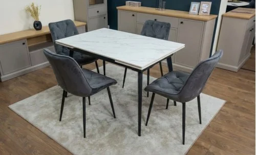 Set Masă Living Extensibilă DTM0101CS Bej cu 4 Scaune KJC0357 Negre