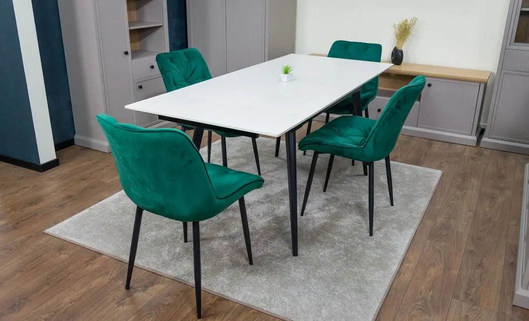 Set Masă Living Extensibilă DTM0101CS Bej cu 4 Scaune KJC0357 Verzi 3
