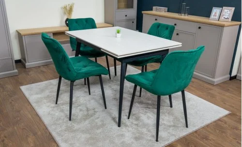 Set Masă Living Extensibilă DTM0101CS Bej cu 4 Scaune KJC0357 Verzi