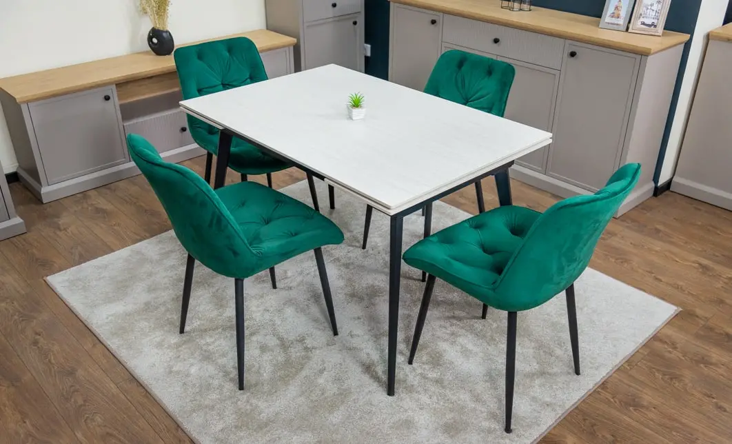Set Masă Living Extensibilă DTM0101CS Bej cu 4 Scaune KJC0357 Verzi