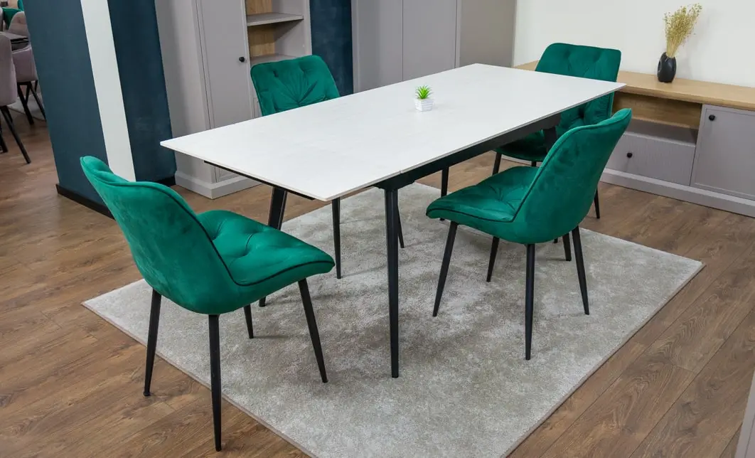 Set Masă Living Extensibilă DTM0101CS Bej cu 4 Scaune KJC0357 Verzi 8