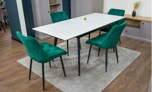 Set Masă Living Extensibilă DTM0101CS Bej cu 4 Scaune KJC0357 Verzi