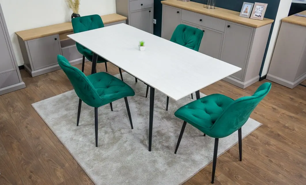 Set Masă Living Extensibilă DTM0101CS Bej cu 4 Scaune KJC0357 Verzi
