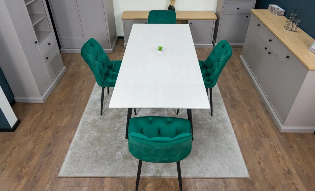 Set Masă Living Extensibilă DTM0101CS Bej cu 4 Scaune KJC0357 Verzi