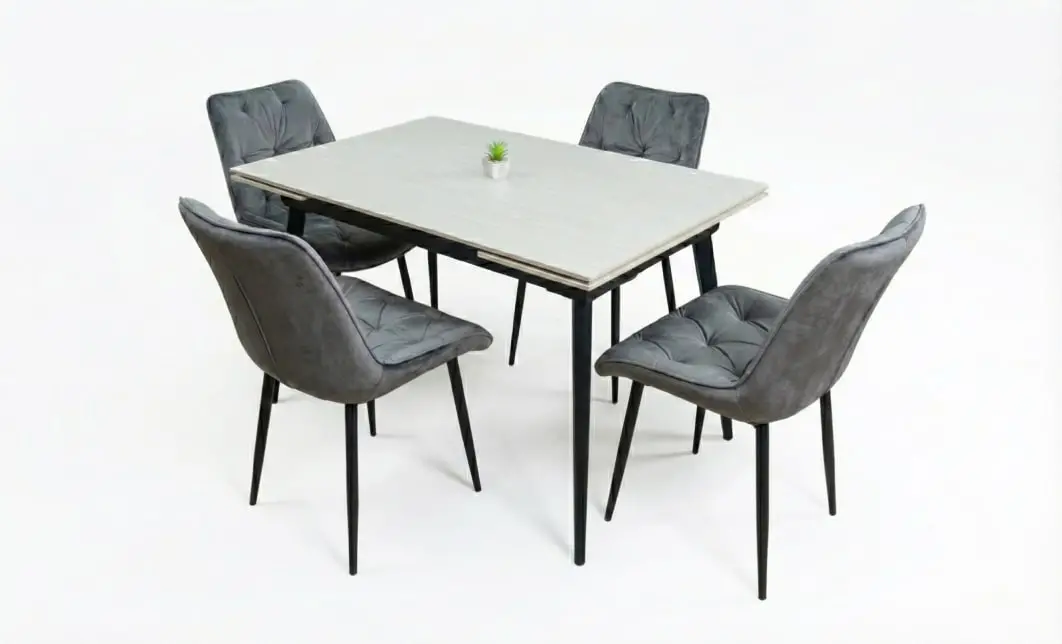 Set Masă Living Extensibilă DTM0101CS Bej cu 4 Scaune KJC0357 Gri 2