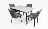 Set Masă Living Extensibilă DTM0101CS Bej cu 4 Scaune KJC0357 Gri