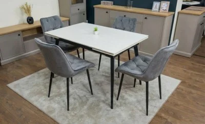 Set Masă Living Extensibilă DTM0101CS Bej cu 4 Scaune KJC0357 Gri