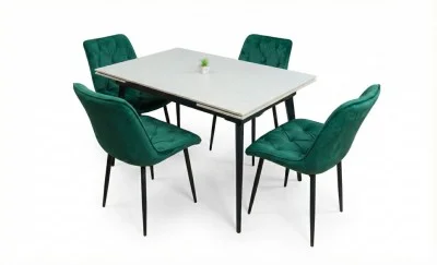 Set Masă Living Extensibilă DTM0101CS Bej cu 4 Scaune KJC0357 Verzi