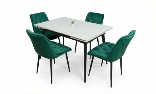 Set Masă Living Extensibilă DTM0101CS Bej cu 4 Scaune KJC0357 Verzi