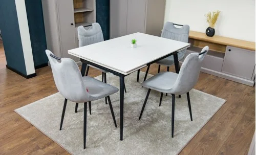 Set Masă Living Extensibilă DTM0101 CS Bej cu 4 Scaune KJC0358 Gri