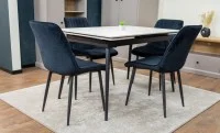 Set Masă Living Extensibilă DTM0101CS Bej cu 4 Scaune Tapițate KJC176 Negru 4
