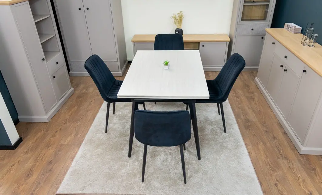 Set Masă Living Extensibilă DTM0101CS Bej cu 4 Scaune Tapițate KJC176 Negru 5