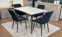 Set Masă Living Extensibilă DTM0101CS Bej cu 4 Scaune Tapițate KJC176 Negru