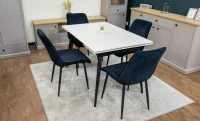 Set Masă Living Extensibilă DTM0101CS Bej cu 4 Scaune Tapițate KJC176 Negru 7