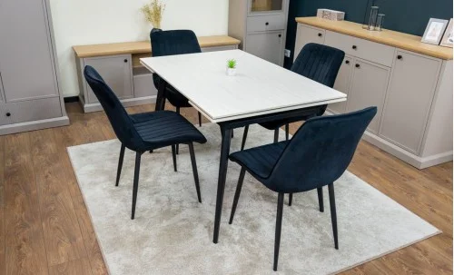 Set Masă Living Extensibilă DTM0101CS Bej cu 4 Scaune Tapițate KJC176 Negru