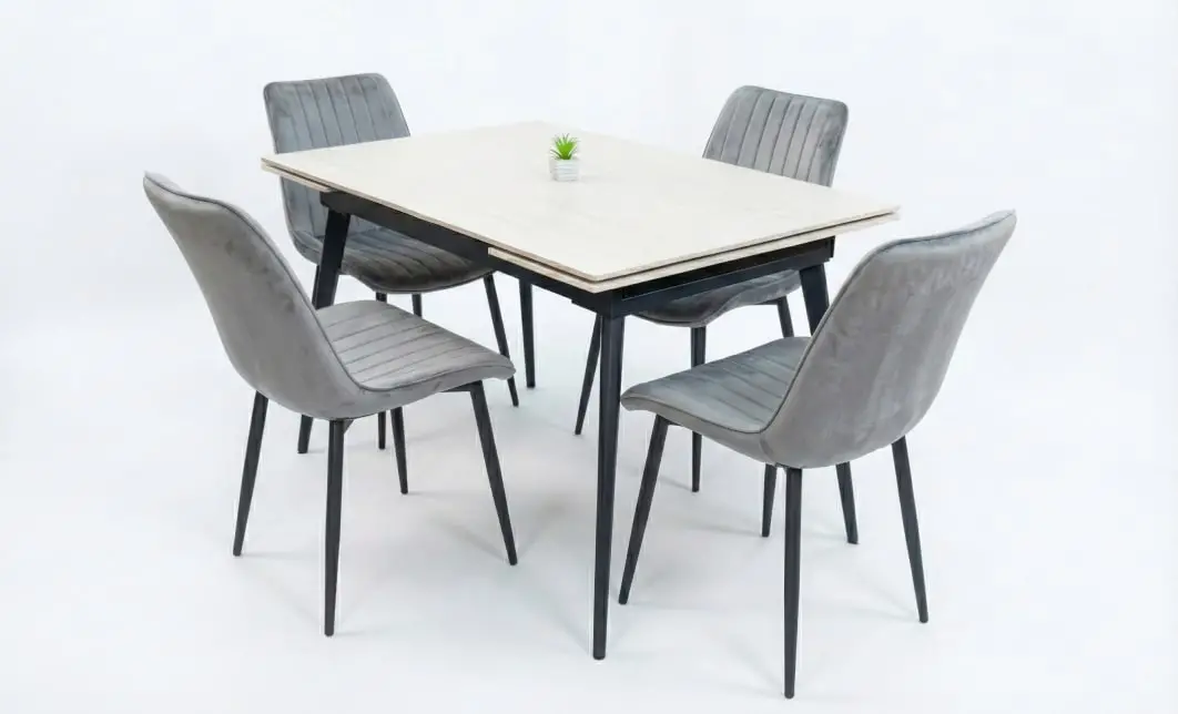 Set Masă Living Extensibilă DTM0101CS Bej cu 4 Scaune Tapițate KJC176 Gri 2