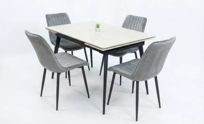 Set Masă Living Extensibilă DTM0101CS Bej cu 4 Scaune Tapițate KJC176 Gri