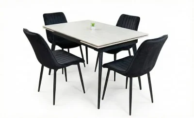Set Masă Living Extensibilă DTM0101CS Bej cu 4 Scaune Tapițate KJC176 Negru