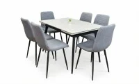 Set Masă Living Extensibilă DTM0101 CS Bej si 6 Scaune KJC5341 Gri 2
