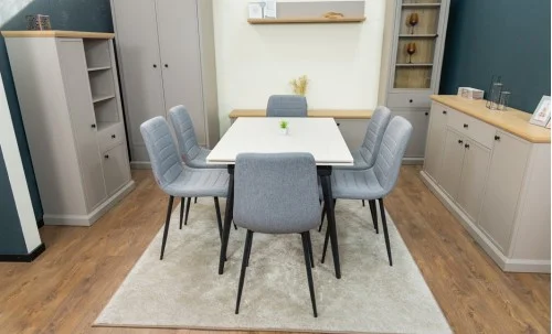 Set Masă Living Extensibilă DTM0101 CS Bej si 6 Scaune KJC5341 Gri