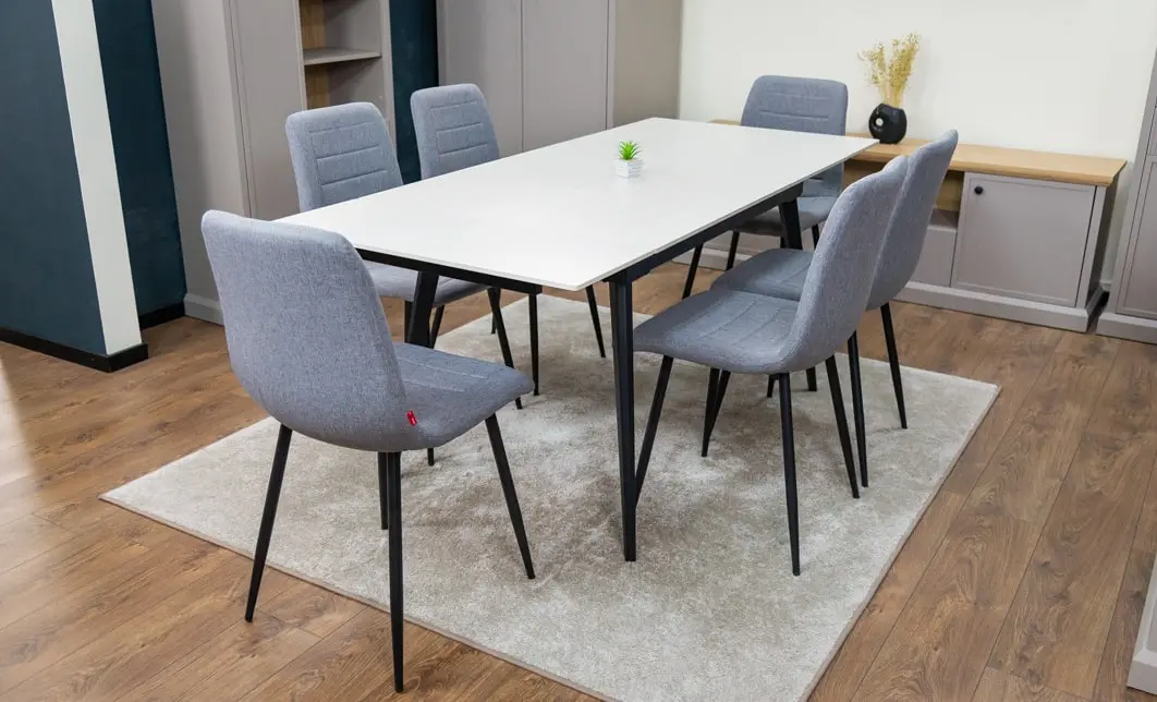 Set Masă Living Extensibilă DTM0101 CS Bej si 6 Scaune KJC5341 Gri 4
