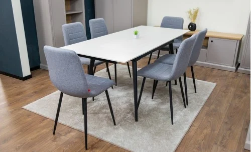 Set Masă Living Extensibilă DTM0101 CS Bej si 6 Scaune KJC5341 Gri