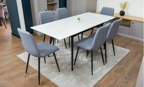 Set Masă Living Extensibilă DTM0101 CS Bej si 6 Scaune KJC5341 Gri