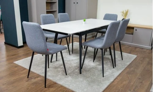 Set Masă Living Extensibilă DTM0101 CS Bej si 6 Scaune KJC5341 Gri
