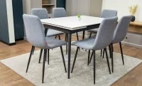Set Masă Living Extensibilă DTM0101 CS Bej si 6 Scaune KJC5341 Gri
