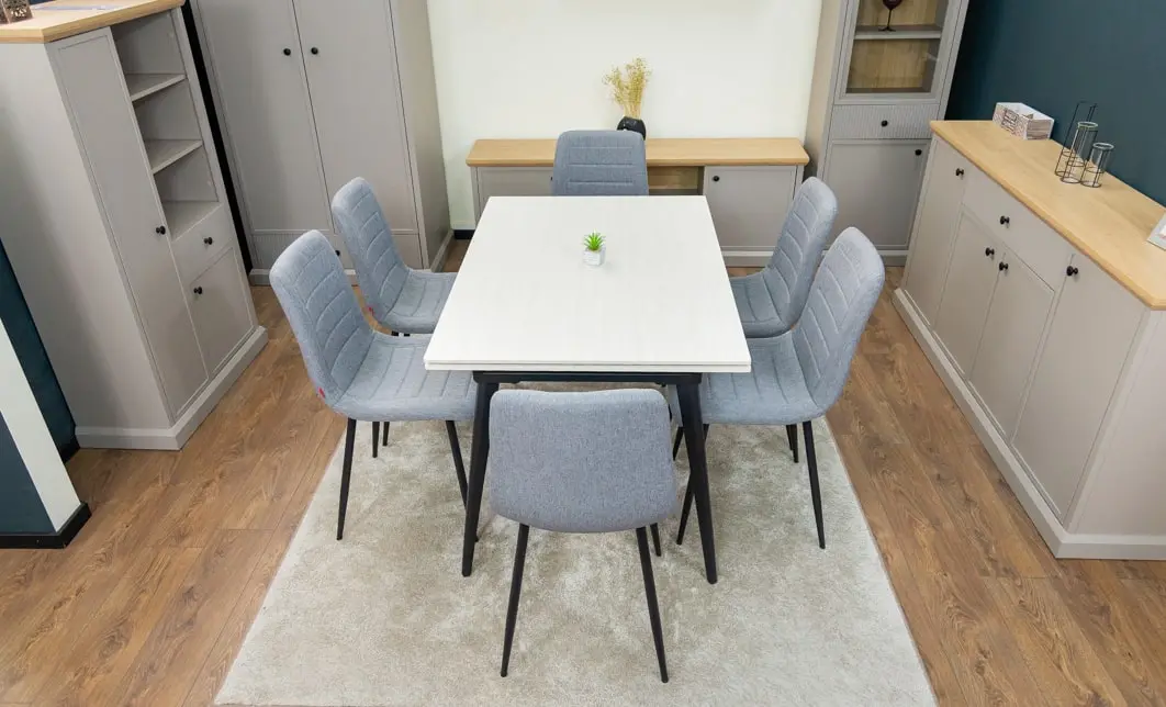 Set Masă Living Extensibilă DTM0101 CS Bej si 6 Scaune KJC5341 Gri