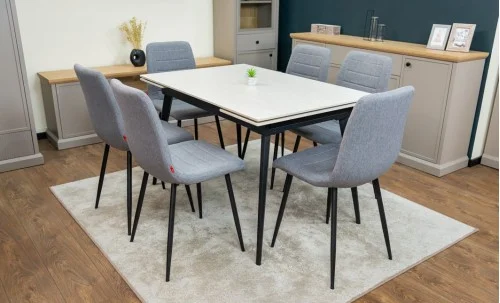 Set Masă Living Extensibilă DTM0101 CS Bej si 6 Scaune KJC5341 Gri