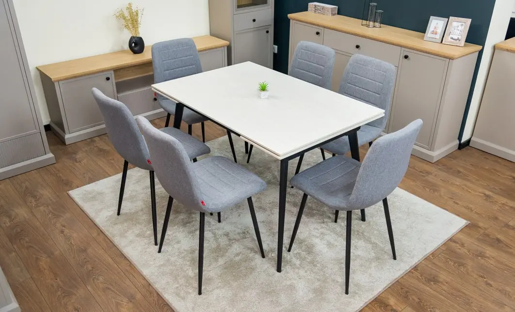 Set Masă Living Extensibilă DTM0101 CS Bej si 6 Scaune KJC5341 Gri